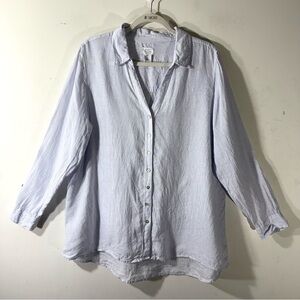 Sigrid Olsen pinstripe Linen Roll Tab Sleeve Shirt